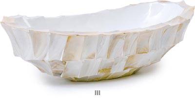Bac fibres de verre et coquillages Ext/Int plat 20 cm Long 46 cm H 13 cm crème